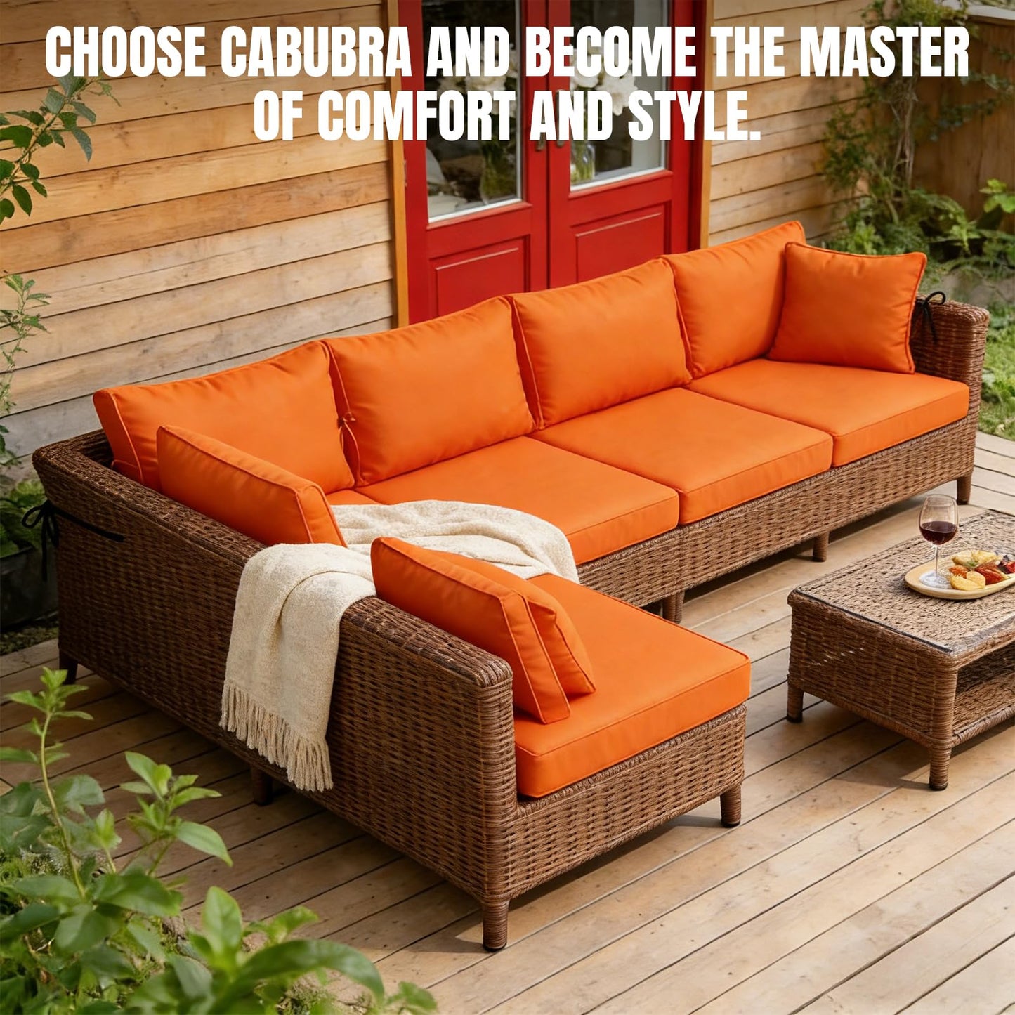 Cabubra 14pcs Outdoor Patio Furniture Cushion Covers, Waterproof & Sun-Resistant Zippered,Fit for Patio Furniture Sectional Sofas and Wicker Rocking Chairs,3 Sizes,Orange,Covers Only