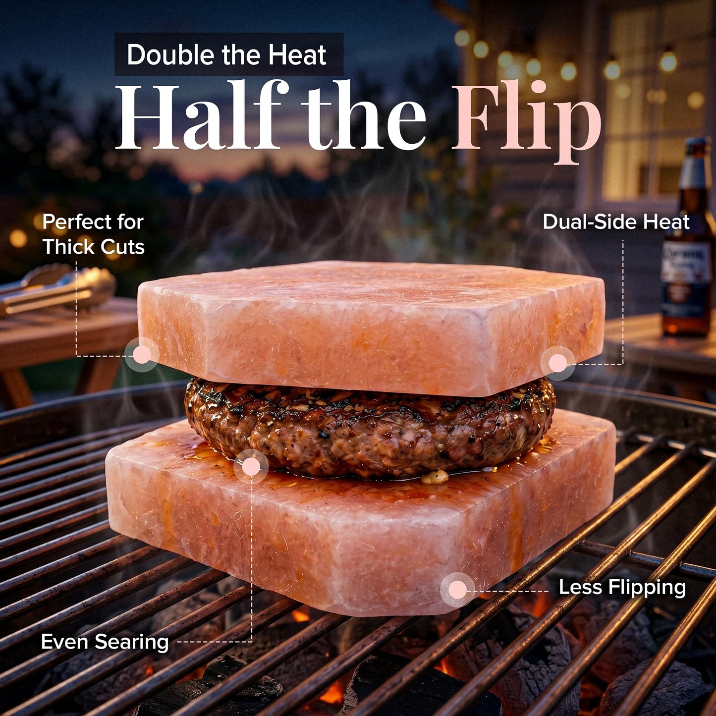UMAID Sizzle Block™ Himalayan Salt Block 4 Pack (6" Hexagon) – Food Grade Salt Slabs for Burgers, Steak, Seafood & Vegetables – Heat for Grilling & Cooking or Chill for Sushi, Charcuterie & Food Presentation – Unique Gifts for Men & Dad Gifts for Fathers