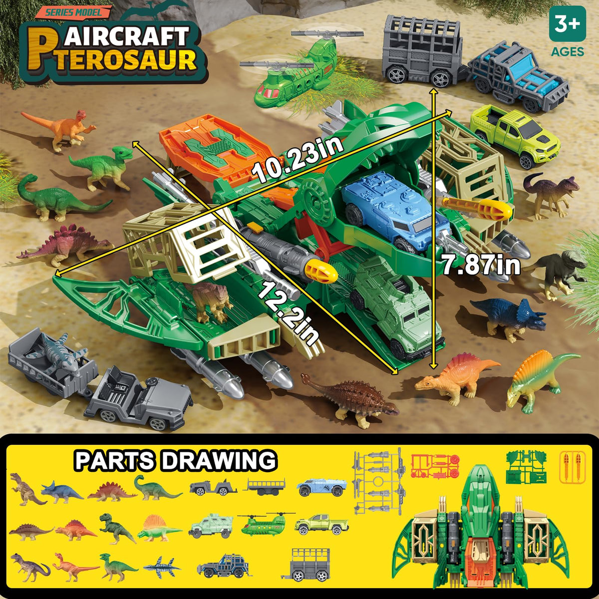 Frontoytall Jumbo Dinosaur Toys for Kids 3-5, 12 Mini Dinosaurs & 6 Truck Carrier Cars, Birthday Gifts Toys for 3 4 5+ Year Old Boy, Create a Dino World, Educational Figures, Dinosaur Play Set