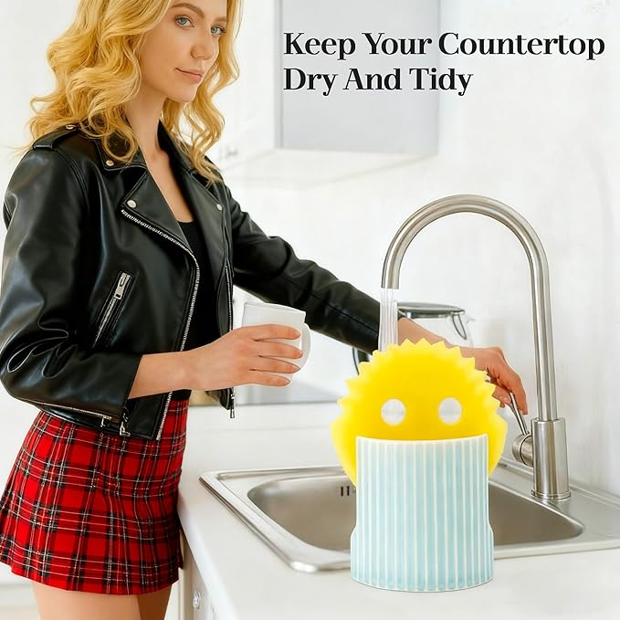 Ceramic Sponge Holder for Kitchen Sink, Sink Caddy Organizer, Dish Sponge