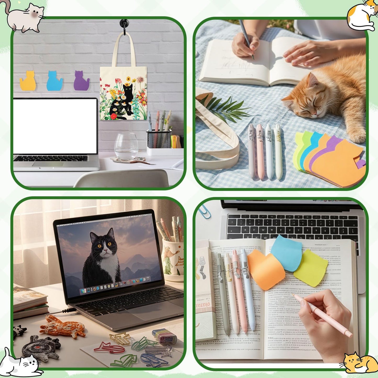Cat Lover Gift Set for Women, 25 Pack with Tote Bag, Socks, Pens, Sticky Notes, Paper Clips and Crochet Coasters, Teacher Appreciation Gifts for Women, End of School Year