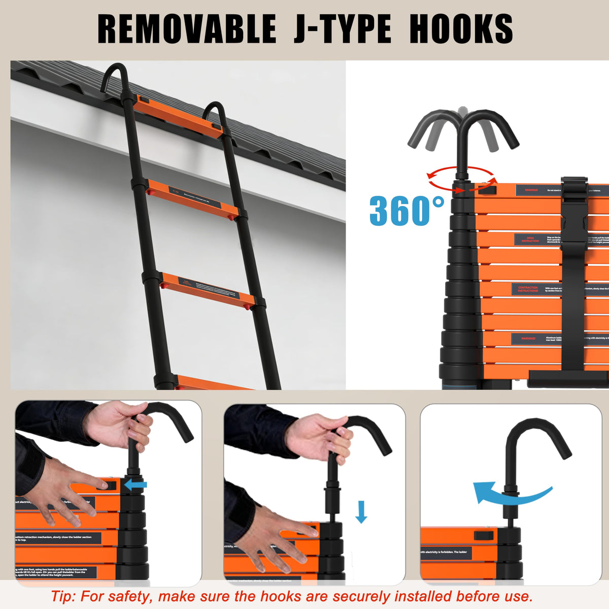 AOPENG Telescoping Ladder,8.5FT Quick Folding Aluminum Extension Ladder for RV/Home/Outdoor, 330lbs Max Load