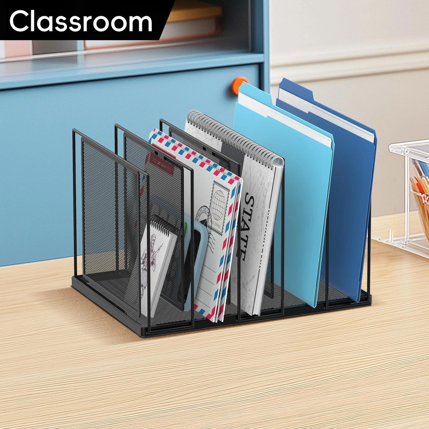 JMHUD File Organizer for Desk, 5-Section Vertical File Sorter, Paper Holder Organizer Standing Metal File Folder for Office Home Classroom, Black