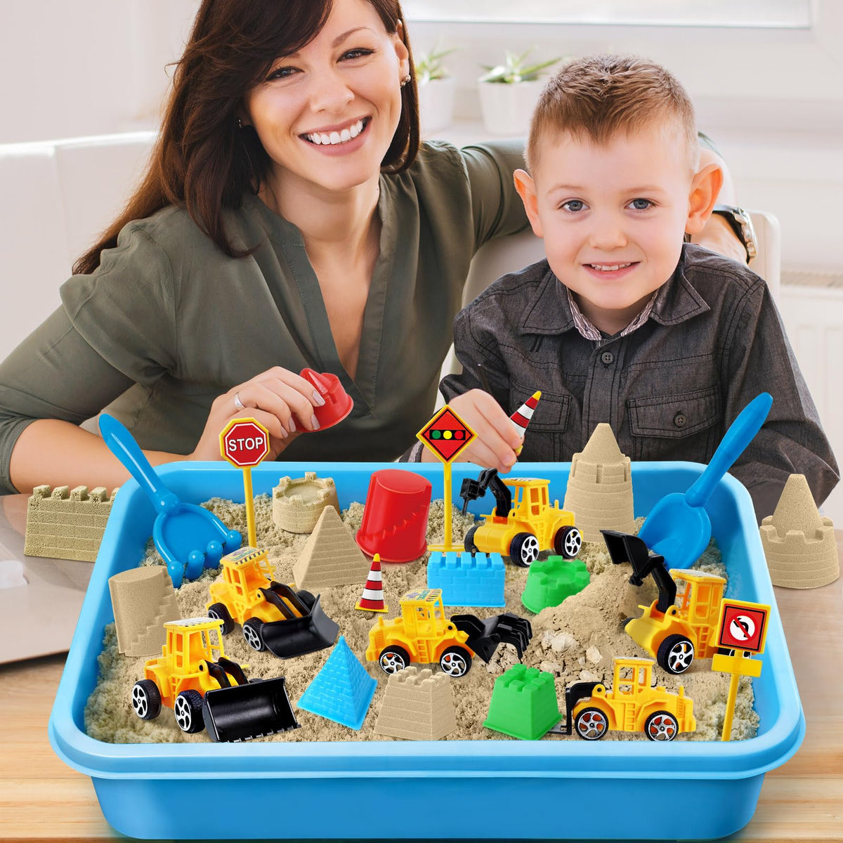 ESSENSON Sensory Bin, Construction Kit with Sensory Sand, Play Sand Pretend Play Beach Toy, Sandbox for Girls and Boys