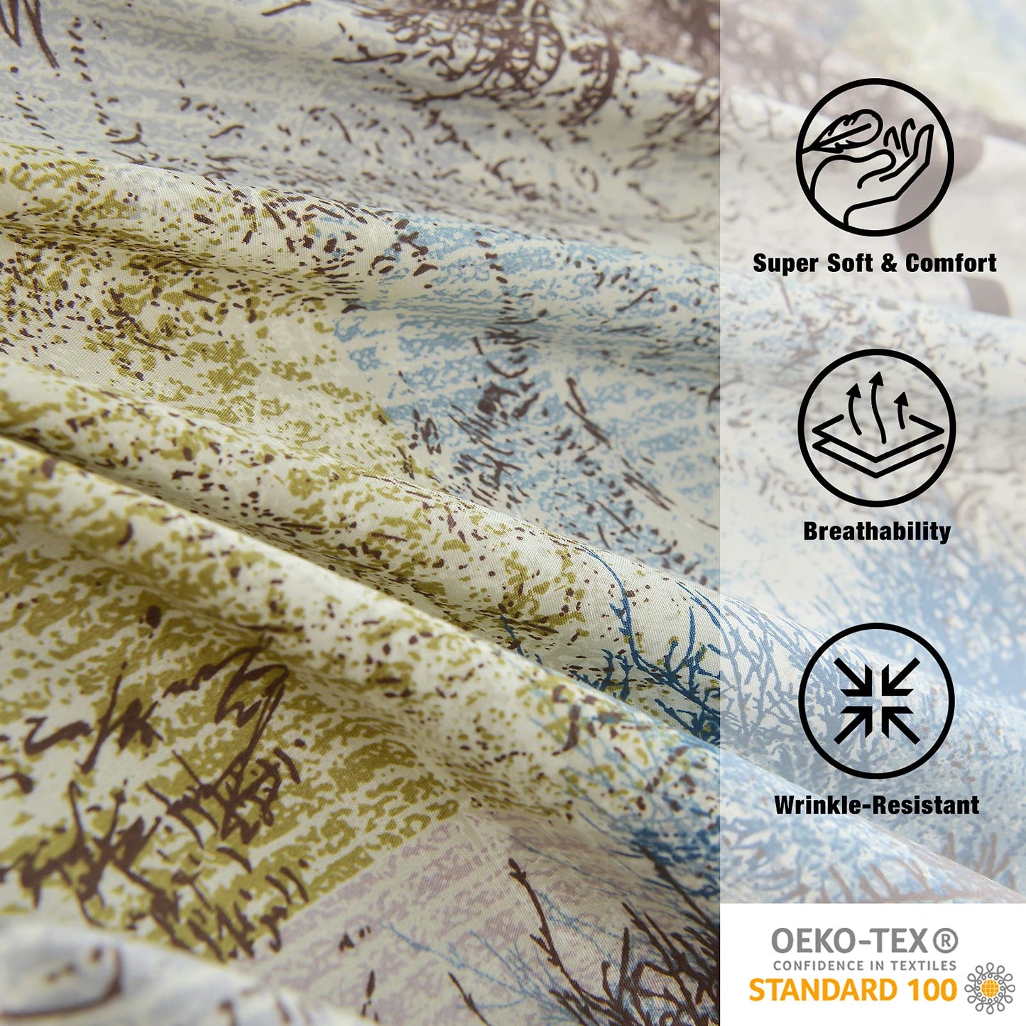 JSD Rustic Print Sheet Set Full Size, 4 Piece Tree Pattern Soft Microfiber Bedding Sheets Extra Deep Pocket