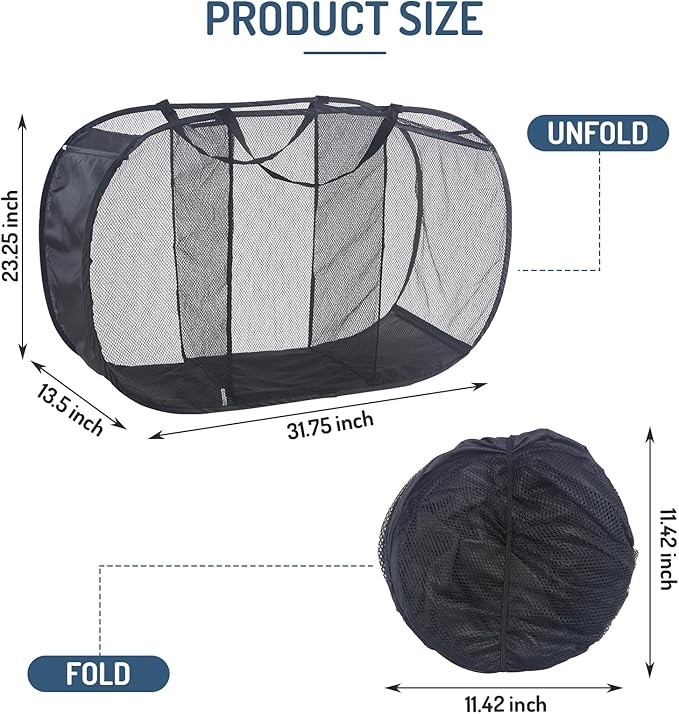Seiritex Mesh Popup Laundry Hamper 3 Compartment Sortable Horizontal