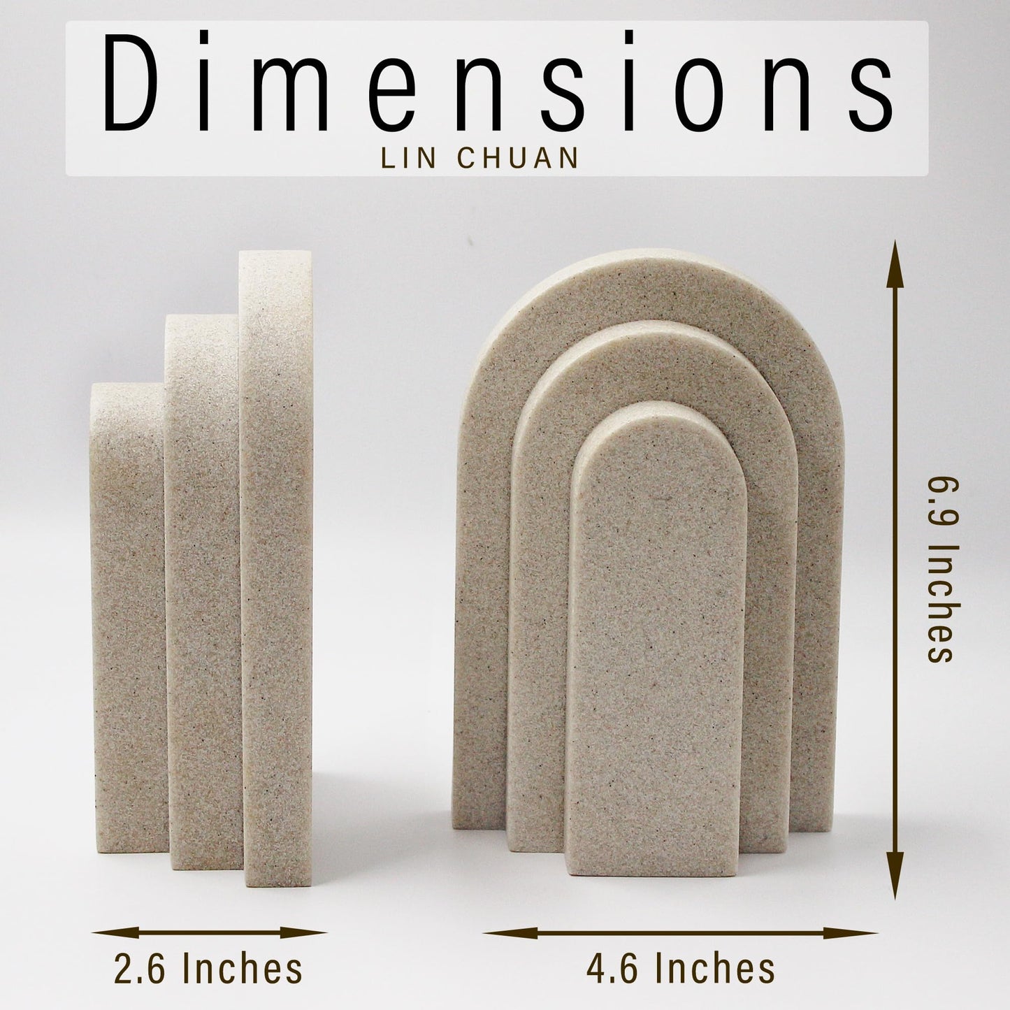 LIN CHUAN Heavy Duty Bookends for Shelves, 6.6 LBS Heavy Book Ends for Heavy Books, Decorative Modern Bookends with Faux Sandstone Look, Layered Arch Book Stopper for Bookshelf Holder Set of 2, Beige