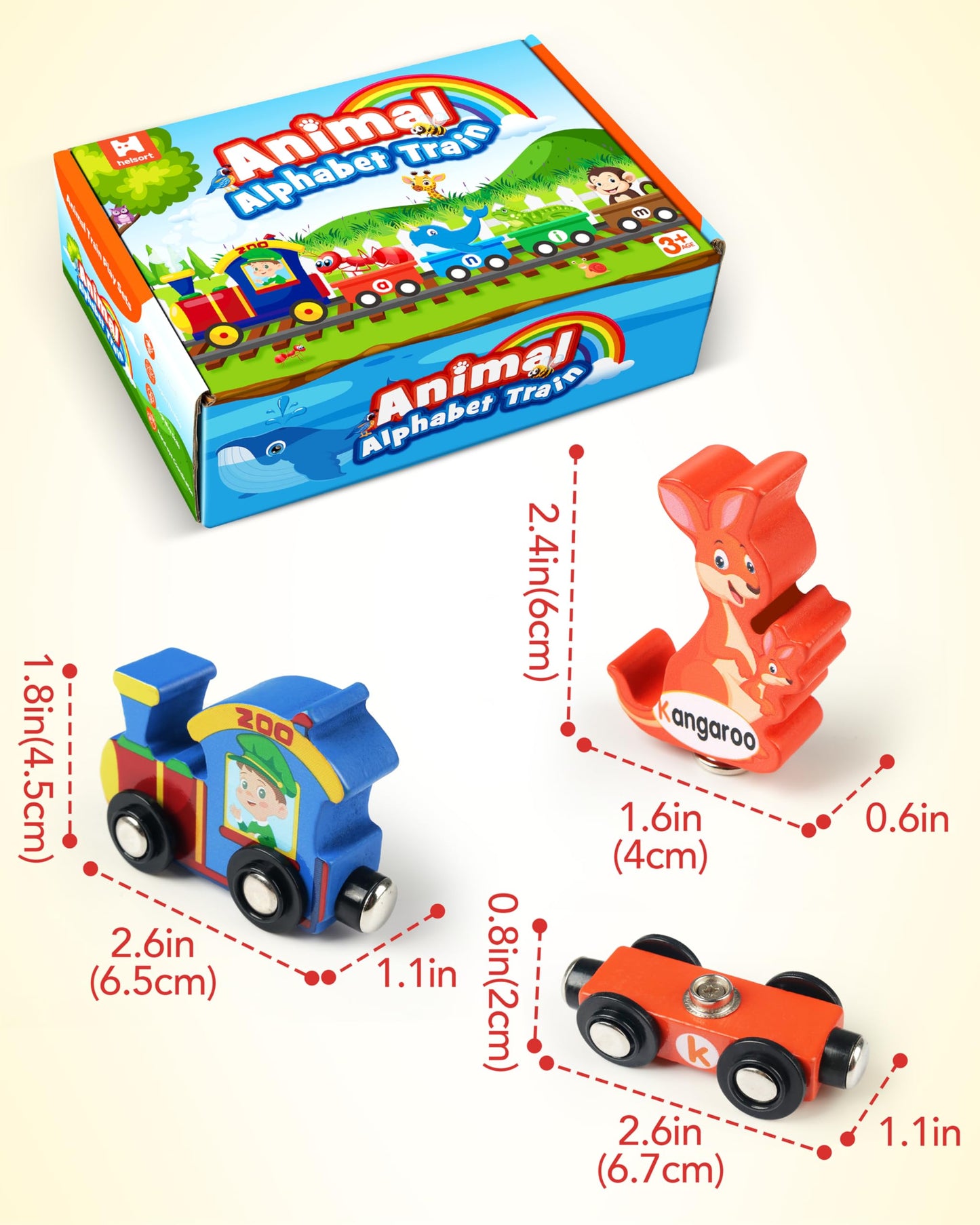 Helsort Wooden Alphabet Train Set for Toddlers – Magnetic ABC Train with Snap-Connection, Animal-Themed Educational Preschool Toy for Kids Ages 3-5, Montessori STEM Learning Gift for Boys and Girls