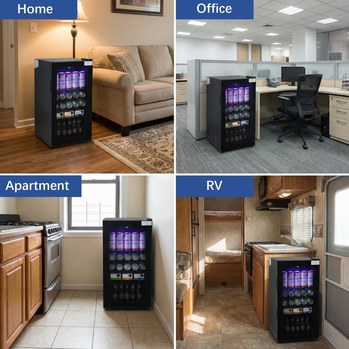 Borcolo Beverage Refrigerator Mini Fridge Beverage Cooler 3.9 Cu. Ft. Drink Fridge Glass Door for Soda, Beer, Wine with LED Light, 150 Slim Can, Temperature Control Compact Mini Bar for Office, Home