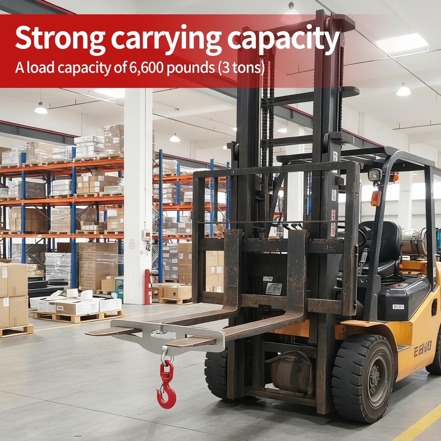 Heavy Duty Forklift Lifting Hook,Surface Galvanization,Fork Lifting Attachment, Load 6600 Lbs(3 Ton),with 360° Swivel Hook,Fit for Lifting Goods with Forklifts and Construction and Warehouse Lifting