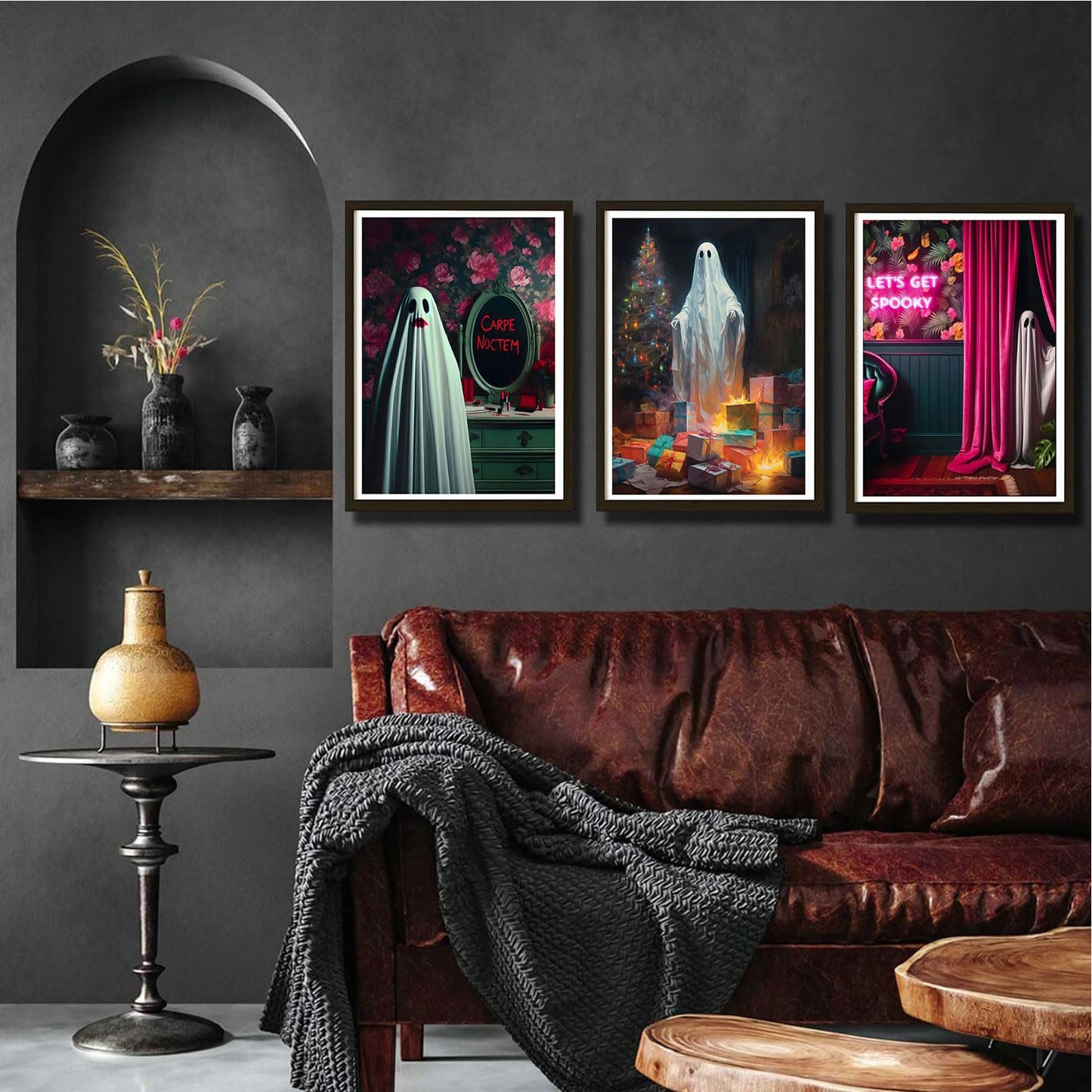 9Pcs Halloween Ghosts Canvas Wall Art Fashion Funny Gothic Romantic Couple Cute Ghost Wall Decor Pictures Horror Creepy Dark Academia Posters Prints for Modern Home Hotel Room Decoration Unframed