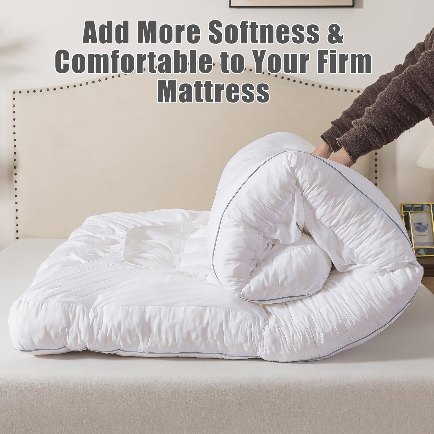 WhatsBedding 5 Inch Memory Foam Mattress Topper Full Size, Supportive Fluffy Shredded Memory Foam Filled Pillow Top, Extra Soft Bed Topper with Deep Pocket, 54x75x5 Inch