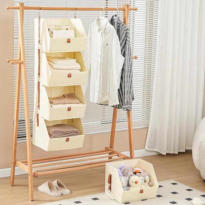 4 Tier Hanging Closet Organizer, Disassemblable Clothes Hanging Shelves