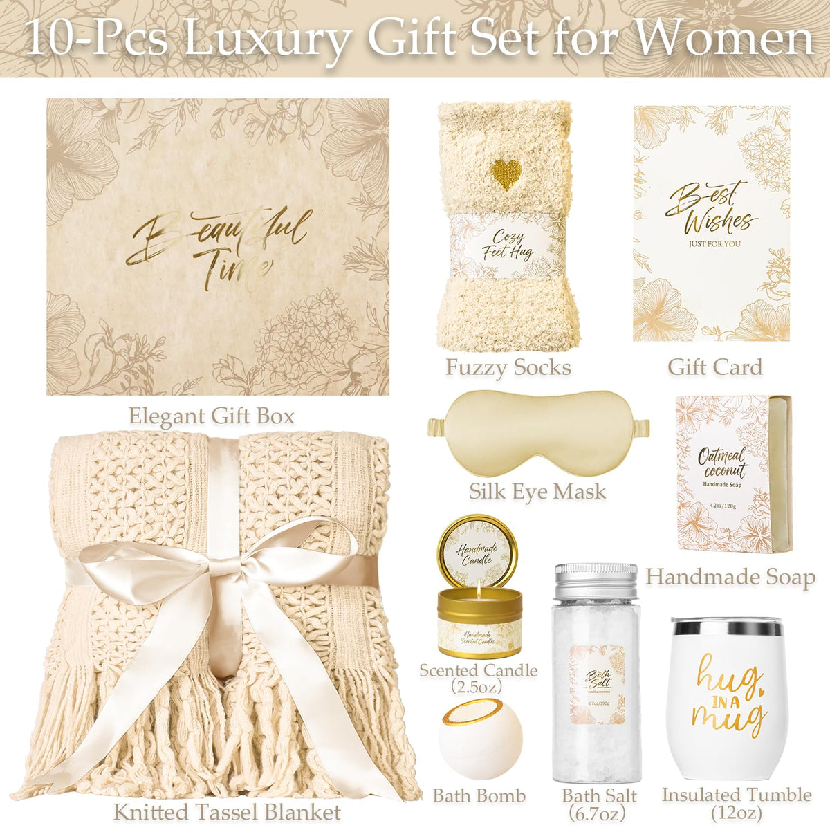 Birthday Gifts for Women,Get Well Soon Gift Baskets for Women,Birthday Gift for Mom, Wife, Girlfriend, Sister,Friend, with Luxury Knitted Throw,Ideal for Comfort,Relaxation, and Care