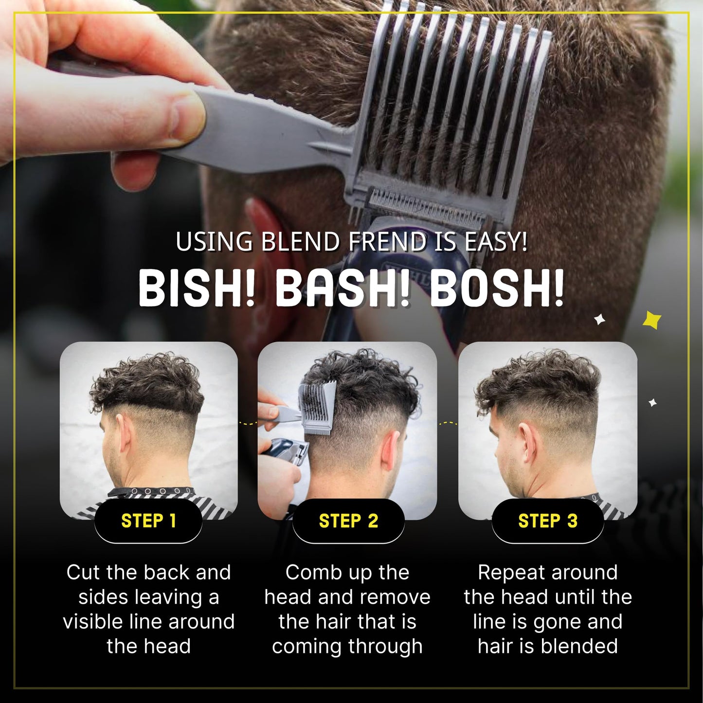 Blend Frend Original Hair Clipper Comb Right Handed – Grade 1 (3mm) | Perfect Blending Comb for Home Users & Novice Barbers | Fits All Clipper Brands | UK-Made