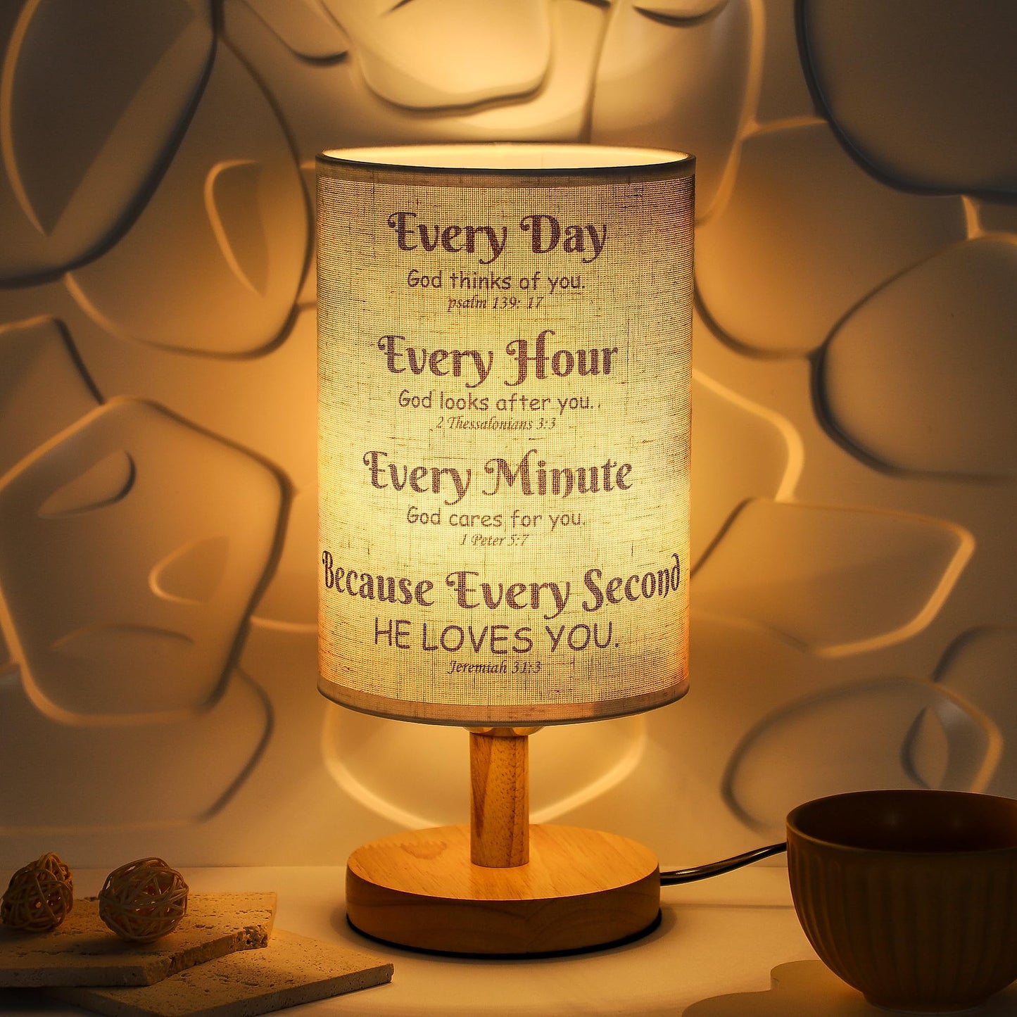 WSYEAR Bible Verse Table Lamp with Inspirational Thoughts and Valentines Day Christian Religious Baptism Gifts for Women Wife Mom Men Christmas Easter Gifts for Him Her