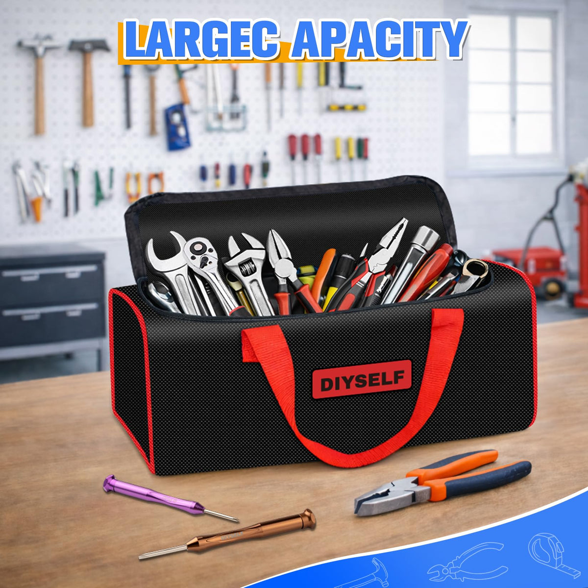 DIYSELF 3 Pack Tool Bag, Mixed Sizes up to 13" Portable Tool Bags for Men, Mechanics, Heavy Duty Storage Tools Bag with Handles, Waterproof Soft Utility Bag for Car, Mens Gifts for Dad, Him, Husband