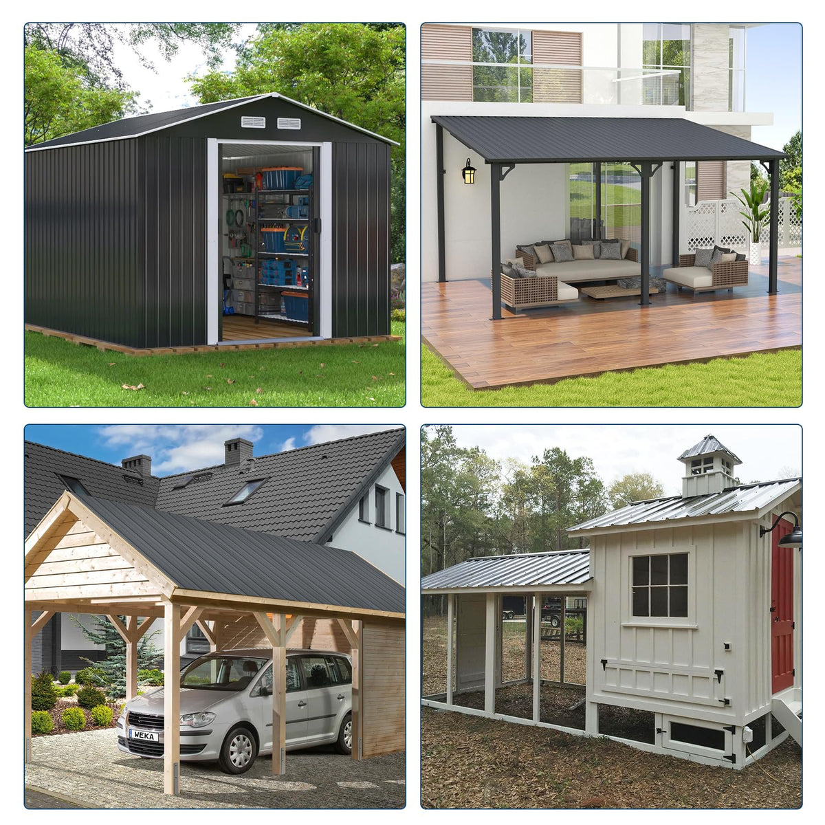 GarveeLife 20Pcs Metal Roofing Panels for Carport, Heavy Duty Metal Carport Kits, Galvanized Steel Corrugated Panels, for Patio Outdoor Garden, 42.52 in x 16.77 in