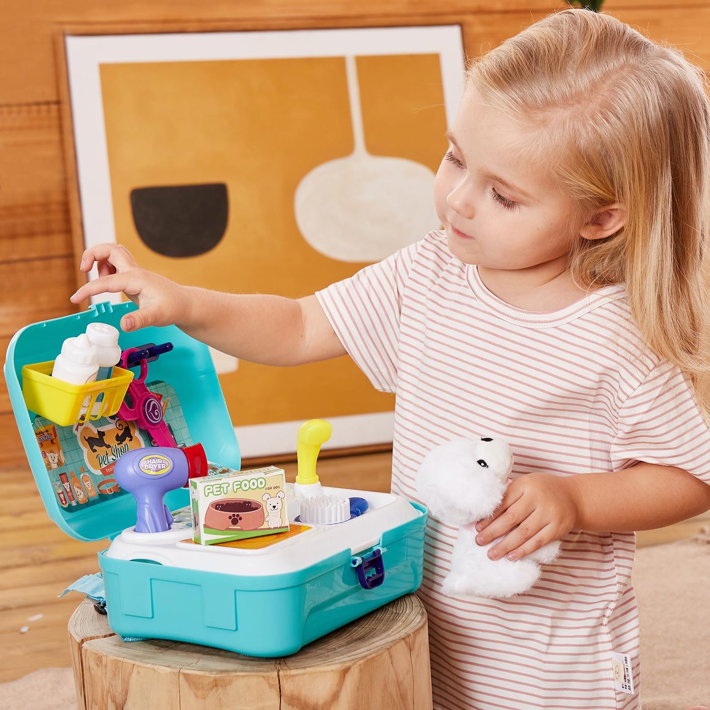 HERSITY Vet Toy Pet Care Kit Role Play Set Grooming Feeding Dog Games Backpack Toys for Kids 3 4 5 Years Old Girls Boys