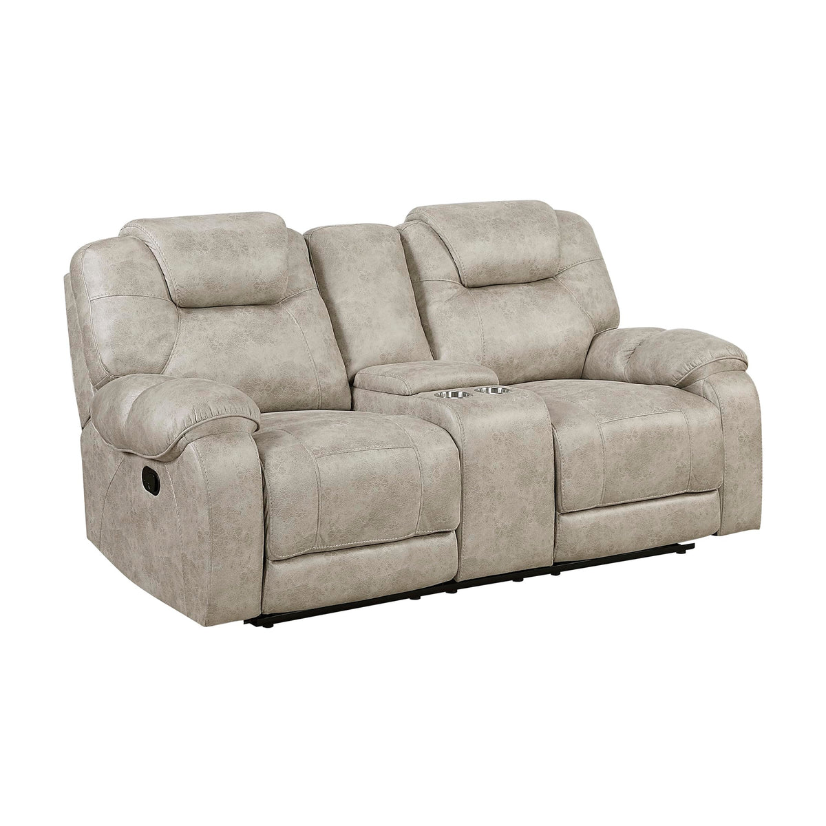 Lexicon Manual Double Reclining Loveseat, Polished Microfiber Manual Wall Hugger Loveseat Recliner for Living Room, Center Storage Console/Cup Holders/Pillow Top Arm, Easy Assembly, Pewter