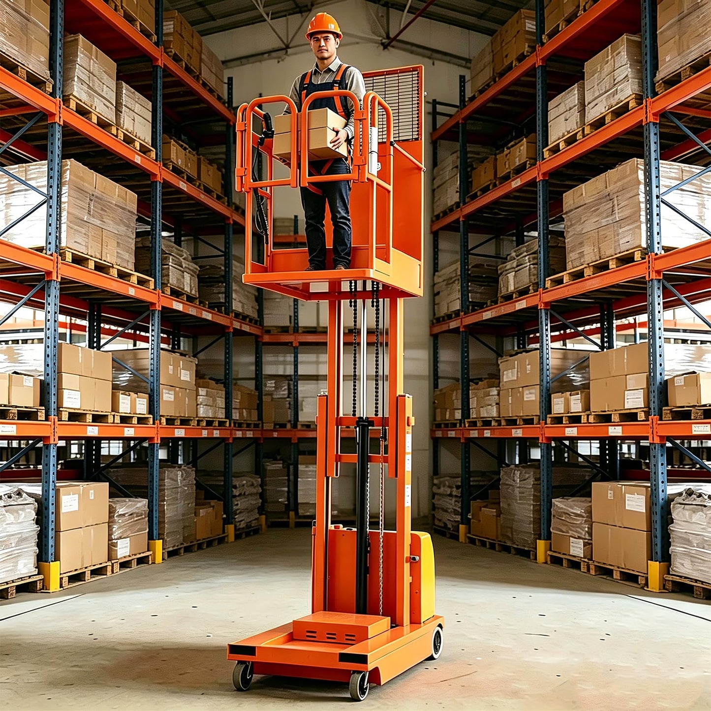 Fully Electric Self-Propelled Order Picker Lift Truck, 661 lbs Capacity, Drivable Stock Picker & Personnel Lift for Narrow Aisle Warehouse, Material Handling & SKU Picking (13.1FT Lifting Height)
