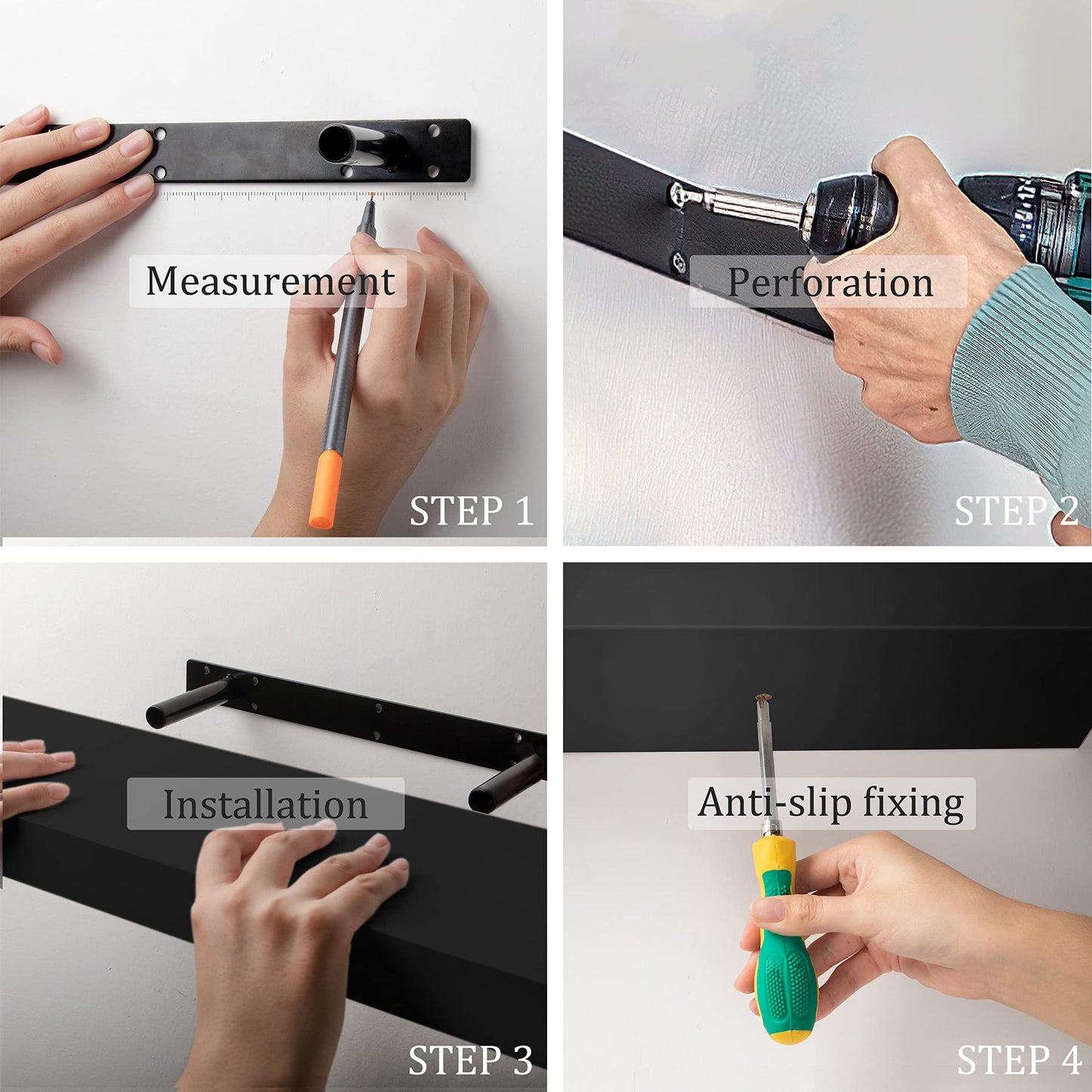BAMEOS Floating Shelf,24 in Wall Shelf,Decor Wall Mounted Shelves,Hanging Shelf Set for Bathroom Kitchen Living,Kitchen,Room Bedroom Storage,Black