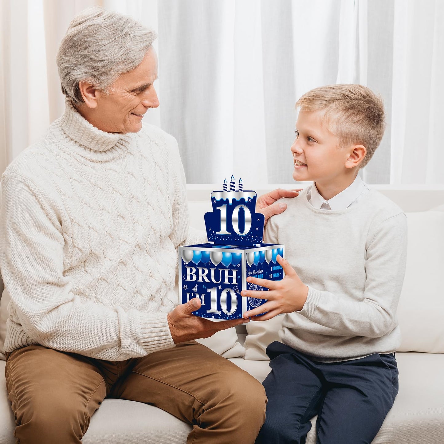 Turypaty 10th Birthday Decorations Pull-Out Money Gift Box for Boys Girls - Blue Sliver Happy 10th Birthday Party Cash Gift Box with Pull-Out Card - A Fun and Loving Way to Offer Cash Present