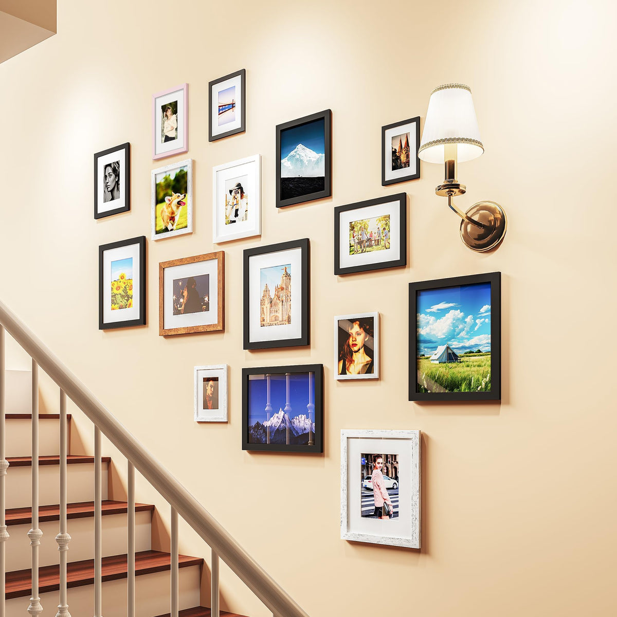 Picrit 8.5x11 Picture Frame Set of 12, Display 6x8 with Mat or 8.5 x 11 without Mat, Photo Frames for Wall Mounting or Table Top Display, Brown