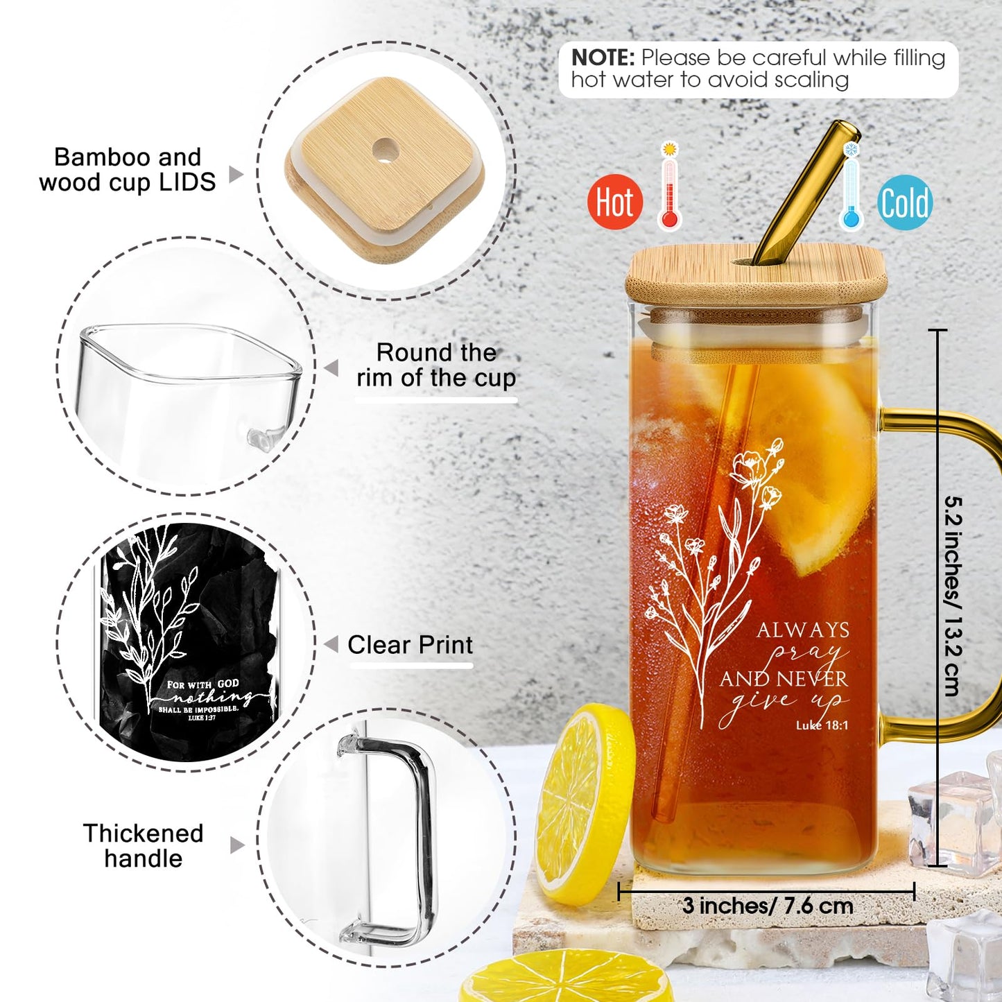 Fumete 6 Sets Christian Appreciation Gift for Women Bible Verse Flower Makeup Bag Gifts Religious Coffee Cup with Handle Bamboo Lid Straw Mini Compact Mirrors for Mothers Day Church Coworker