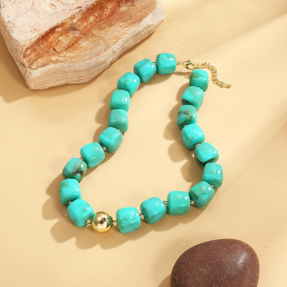BREPINE Turquoise Chunky Necklaces for Women Multicolored Large Square Resin Beads Necklace Trendy Bold Statement Beaded Summer Candy jelly Vacation Choker