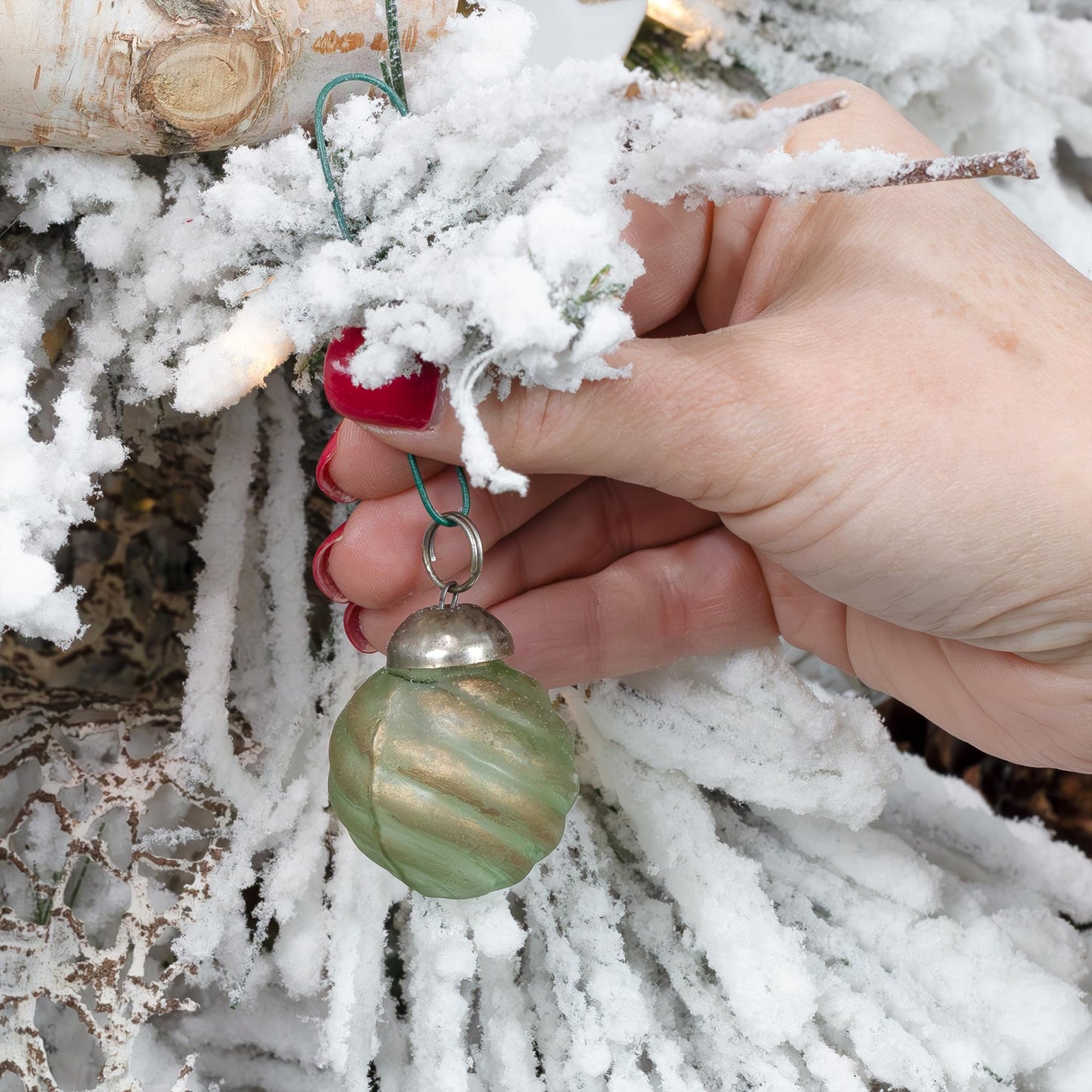 AuldHome Design Mercury Glass Finial Ornaments (Set of 12, Soda Glass, Small) Distressed Metal Antique Style Christmas Tree Decorations - 1.3 to 2-Inch Size