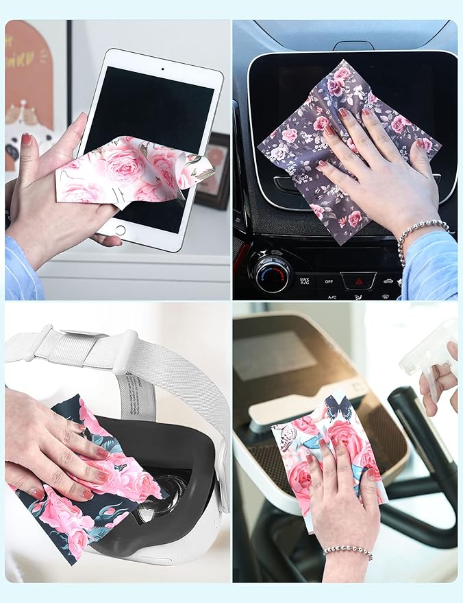 6PCS Thickened Glasses Cleaning Cloth Elegant Flower Design Microfiber Cleaning