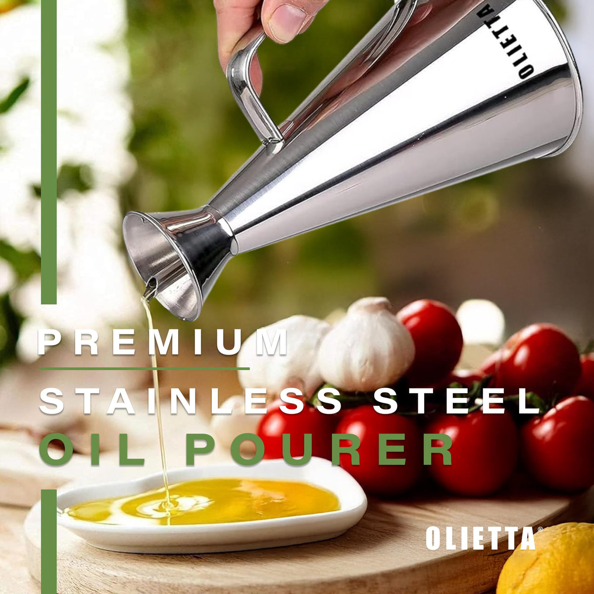 Olietta Olive Oil Dispenser Bottle Stainless Steel Non Drip Leak Proof No Mess Vinegar Pourer & Kitchen Drizzler 17 oz 500ML 0.5 Litre Great for Pouring & Drizzling Easy to Clean & Leakproof