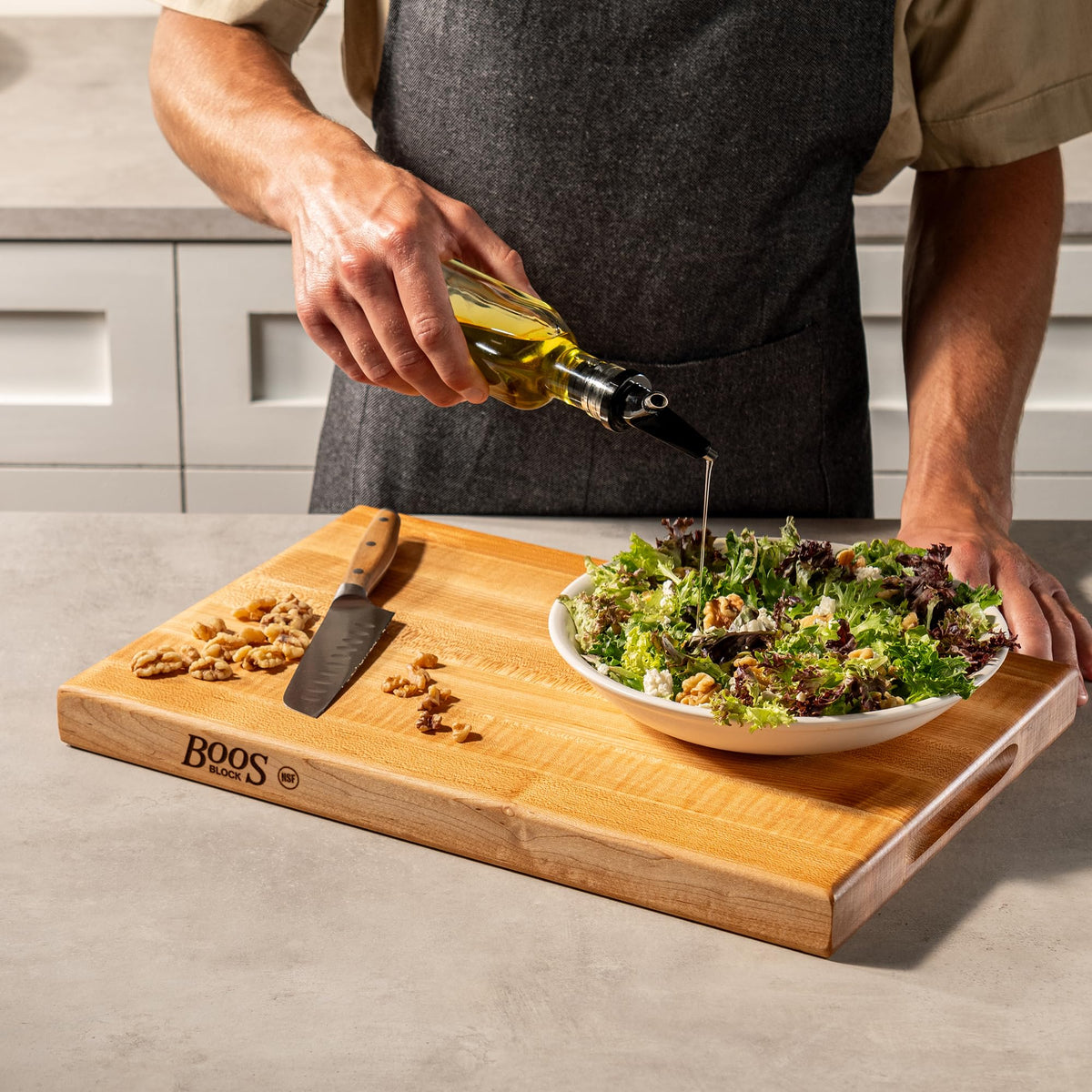 John Boos R-Board Series Rectangular Wooden Maple Cutting Board 18”x12” – 1.5” Thick, 10-lb Reversible Butcher Block with Edge-Grain & Finger Grips – Made in the USA