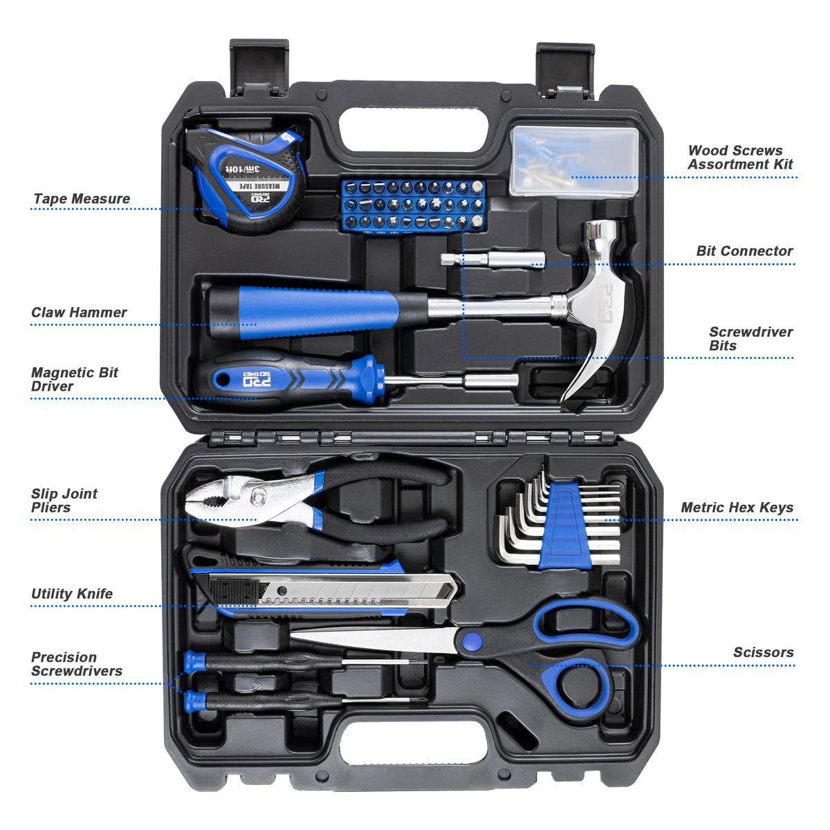 Prostormer 93-Piece Tool Kit, Basic Household Repair Tool Set with Toolbox Storage Case, Small Starter Tool Box Kit for Homeowners and College Students (Blue)