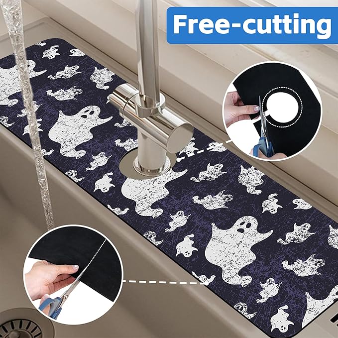 Halloween Vintage Ghost Dish Drying Mat
