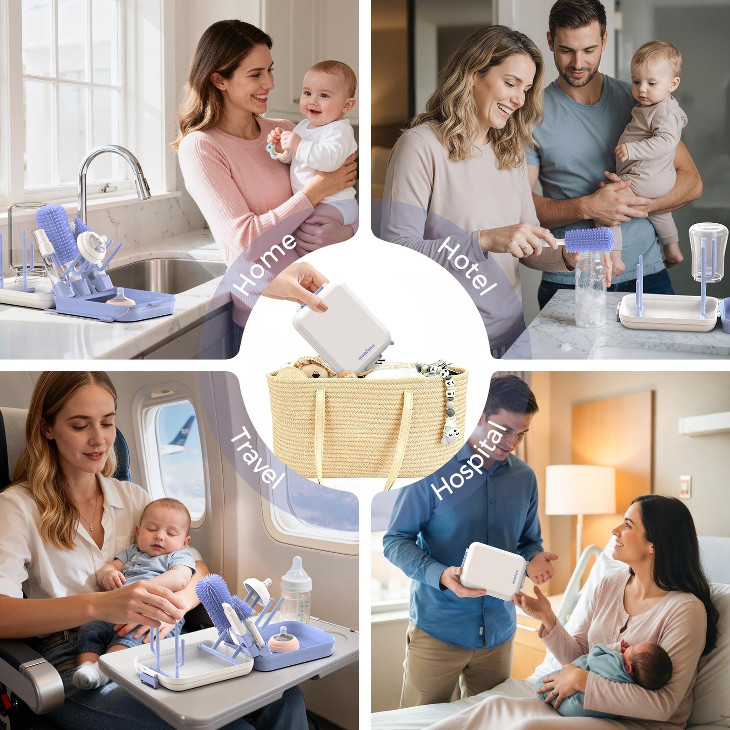 Baby Bottle Brush Set,8 in 1 Magnetic Design Cleaner Bottle Brush Kit with Silicone Brush,Drying Rack for Baby Bottle, Breast Pumps,Nipples - Home&Travel Gift for New Parents