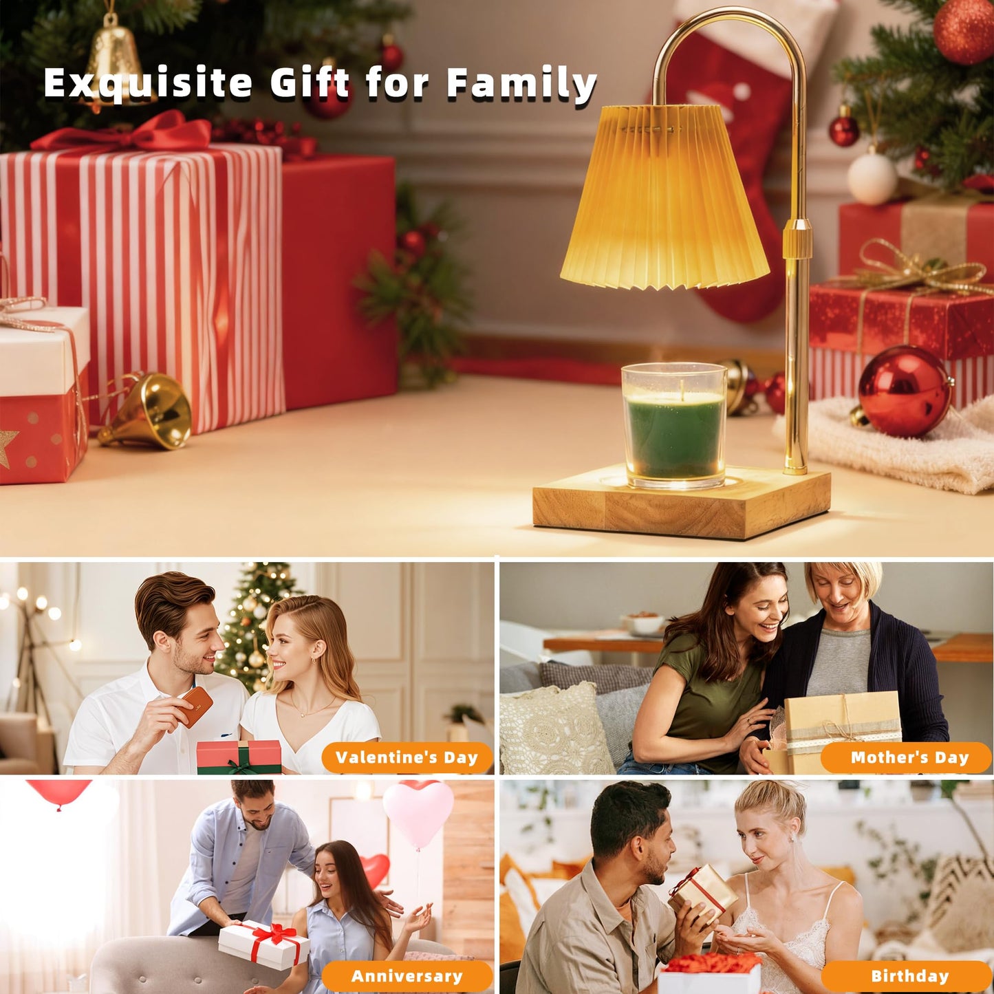 Candle Warmer Lamp with Timer Dimmable,Wax Warmer Lamp with Pleated lampshade,Height Adjustable Candle Warmer with 2 Bulbs,Gifts for Women Mom,House Warming Gifts New Home Bedroom Decor