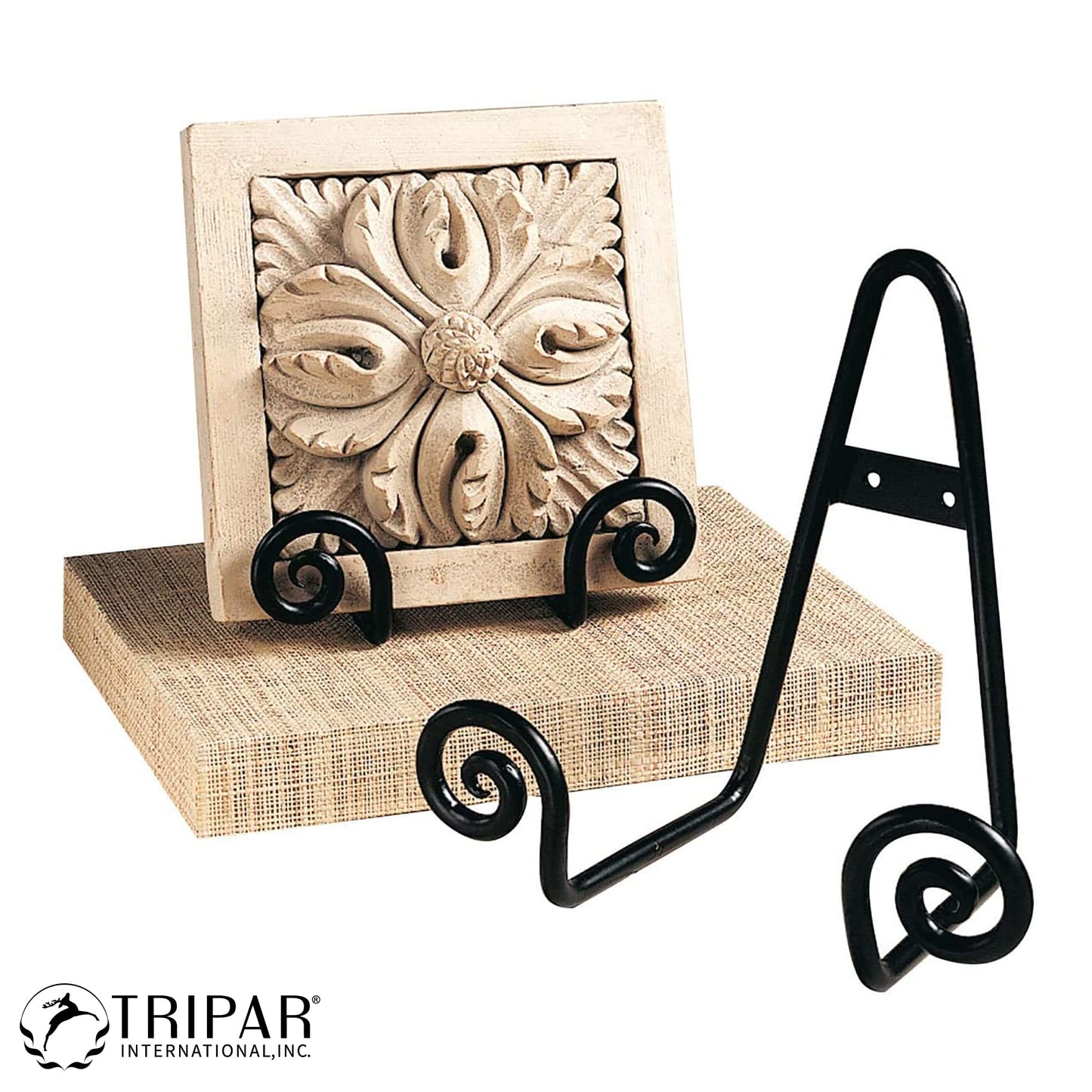 TRIPAR Decorative Scroll Rack, Large Black Display (4.5 Inch Depth) - Functions as Wall Rack or Tabletop Easel - Lightweight and Durable - Showcase Beautiful Plates, China, Artwork and More