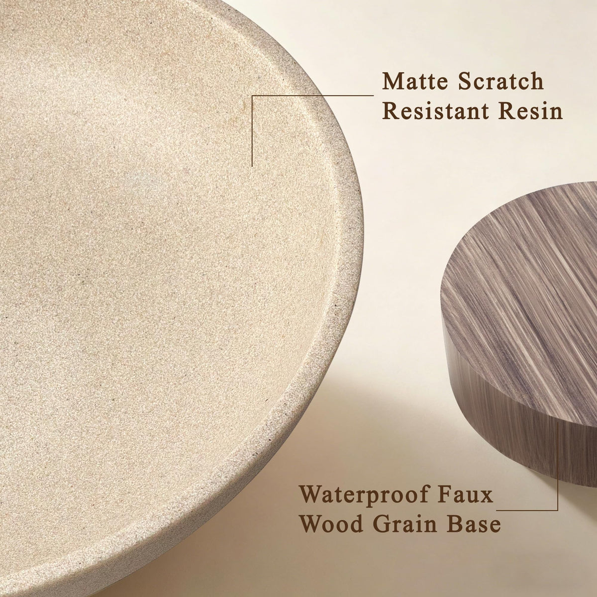 YMXYJM Modern Pedestal Fruit Bowl, Large Matte Resin Decorative Bowl with Faux Wood Base for Kitchen Counter, Living Room, Entryway Home Decor, Brown