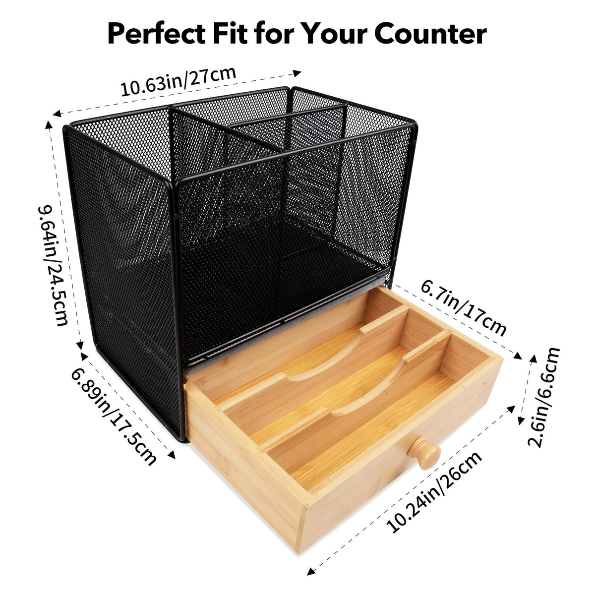 Kitchen Utensil Holder Countertop, Extra Large Utensil Organizer with Drawer, 2-Tier Utensil & Silverware Organizer for Kitchen Counter, Cooking Utensil Cutlery Caddy, Quick Dry Diatomite Base