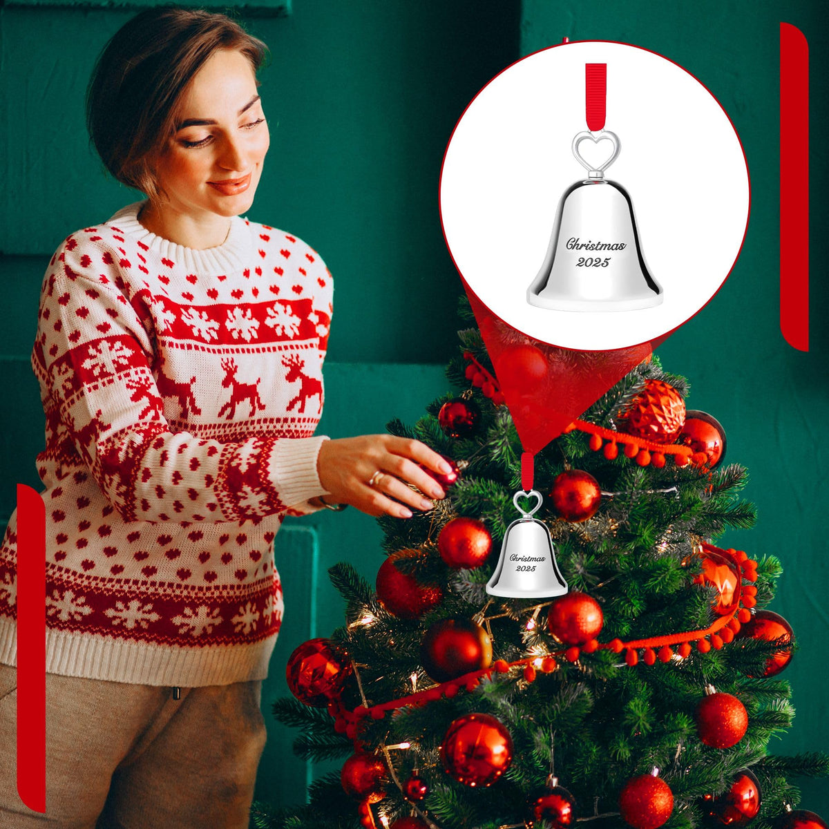 Christmas Bell Ornament 2025 – Elegant Holiday Keepsake with “Christmas 2025” Engraving – Collectible Ornament with Ribbon and Ringing Bell Sound