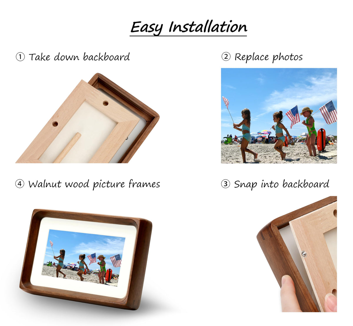 XKIILH 11x14 Picture Frames Walnut Solid Wood with Real Glass Vertical Horizontal Standing Display Photos 5x7/8x10 with Mat or 11x14 Without Mat Lovely Gift for Desk Tabletop Wall Mount H14