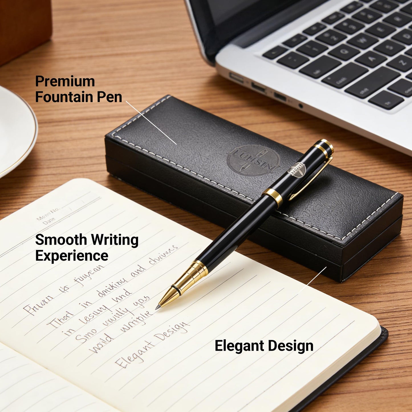 LUHSIN Premium Black Lacquer Rollerball Pen - Luxury Writing Instrument Gift Set for Men Women, Executive Business Pen with Smooth Writing, Professional Signature Pen for Office Corporate Gifts(Black)