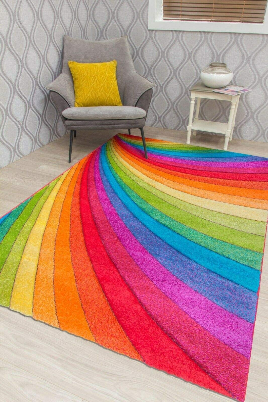 SrS Rugs® Candy Rainbow Rug - for Living Room, Lounge, Hallway, Kids Room, Playroom, Nursery - Boys & Girls - Hippy - Pride - Brighten Your Home (Rainbow, 67cm x 120cm)