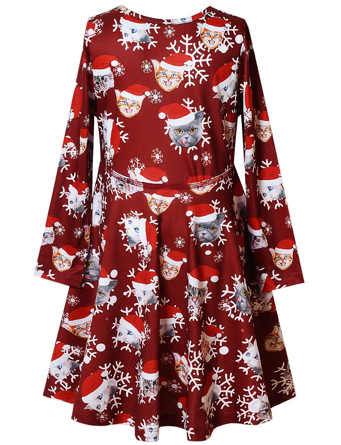 Kids Santa Cat Dresses for Girls Christmas Dress Clothes 6t 7t Burgundy