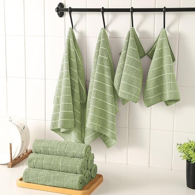 Microfiber Kitchen Towels and Dishcloths Set, 26 X 18 Inch and 12 X 12 Inch