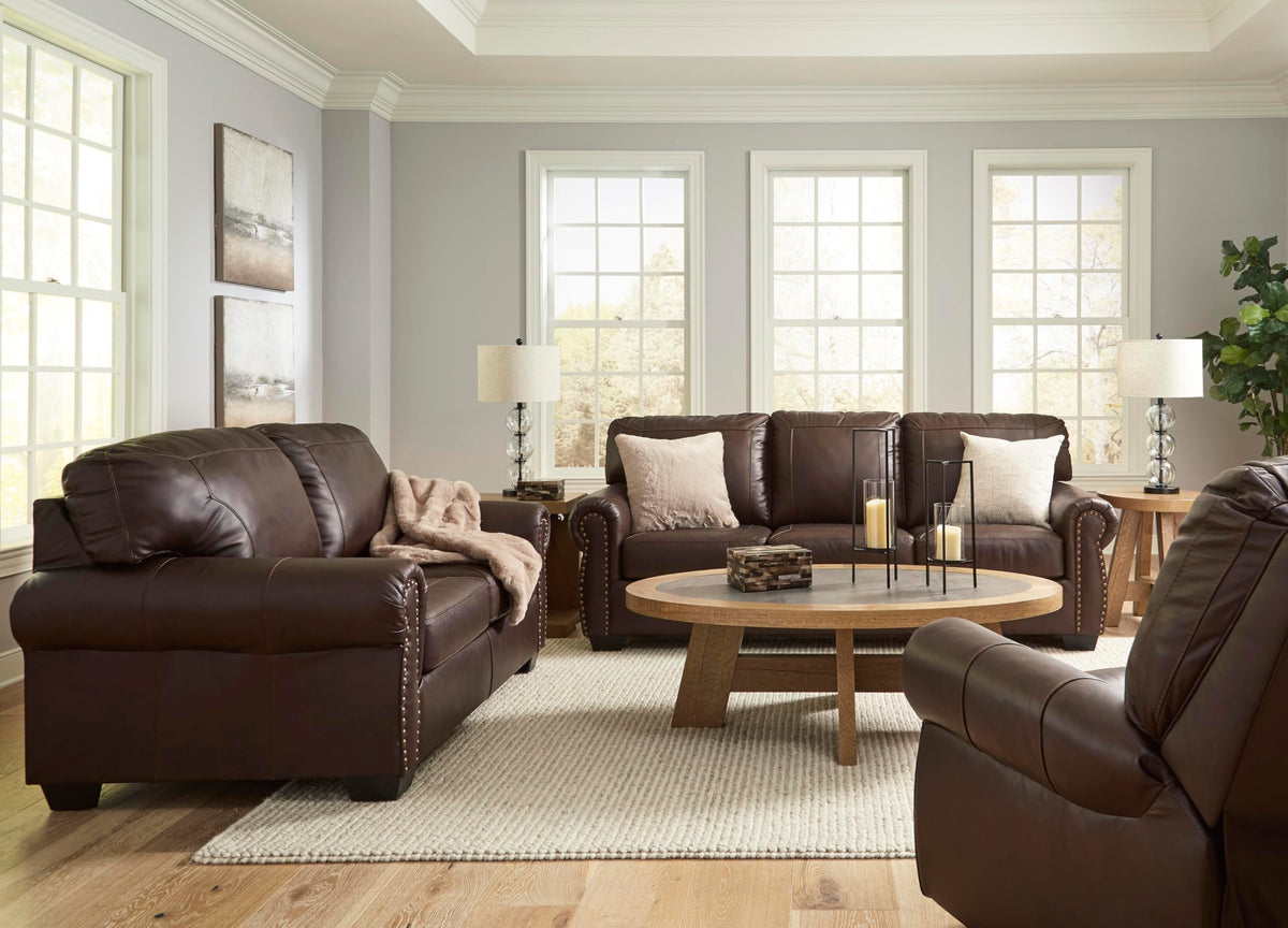 Signature Design by Ashley Colleton Classic Leather Match Sofa with Nailheads, Dark Brown