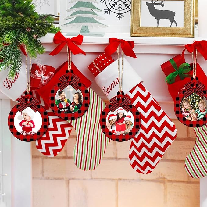 Blulu 24 Pcs Christmas Photo Ornament 2025 Baby First Christmas Pictures Frame Bulk Hanging Picture Frames Wooden for Xmas Tree Baby Gifts Keepsake