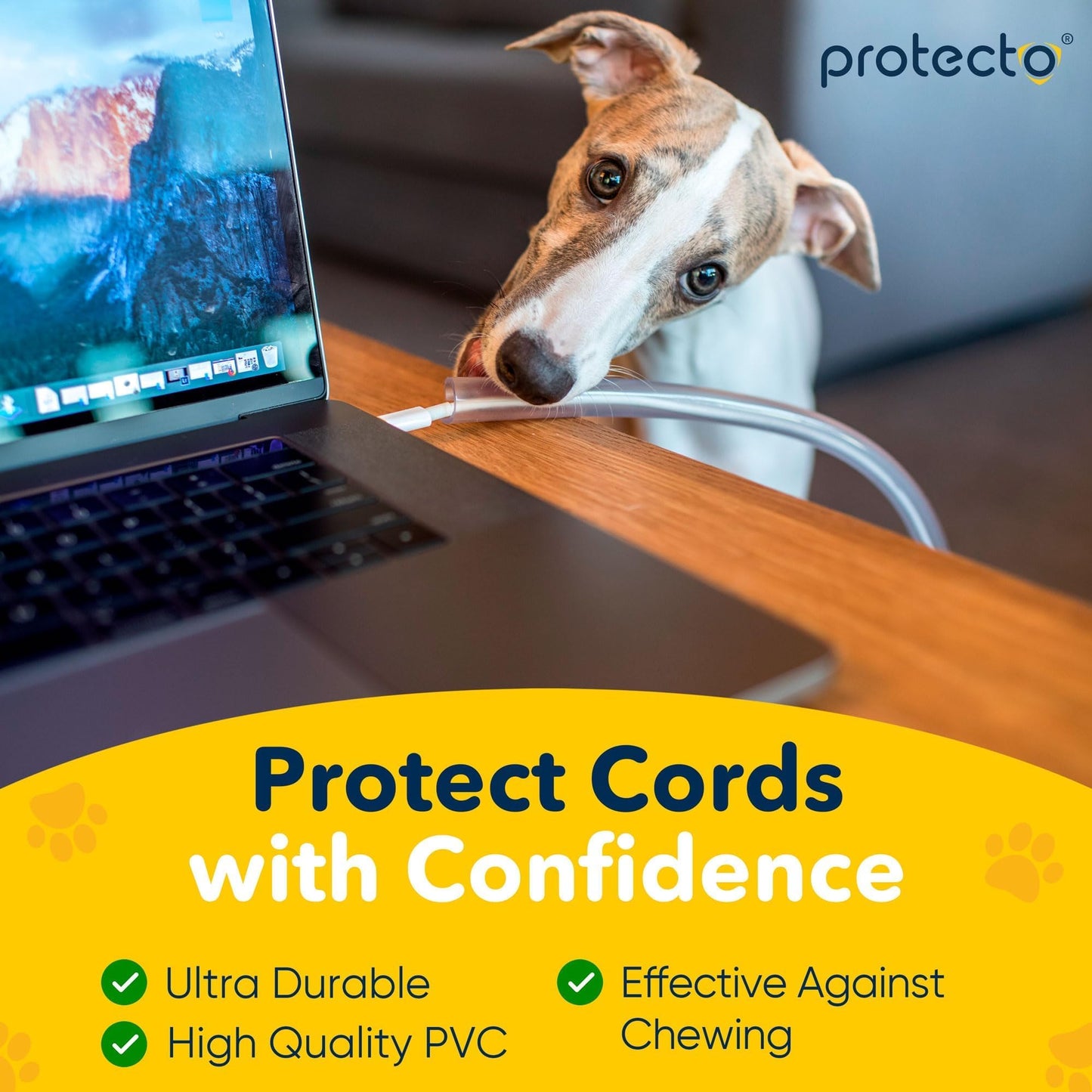 PROTECTO 2-Pack Wire Protector from Pets | Clear Cable Tube Animal Proof - 2.15m Odor-Free Cat & Dog Chew Resistant Floor Cable Cover | Plastic Cord Organiser for Power, Lightning, RCA & HDMI Cables